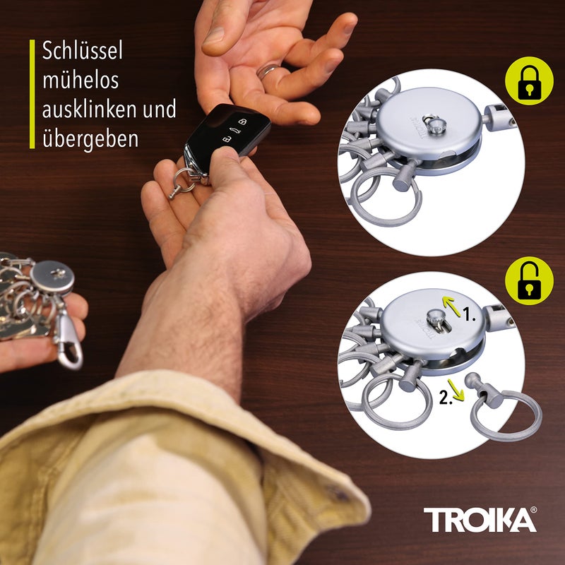 Troika طقم ترويكه المزدوج براءة اختراع -TB-KYR60/MC - حلقة مفاتيح - تشمل. كارابينر - 6 حلقات قابلة للتبديل - معدن/نحاس - غير لامع - مطلي بالكروم - فضي - Image 5